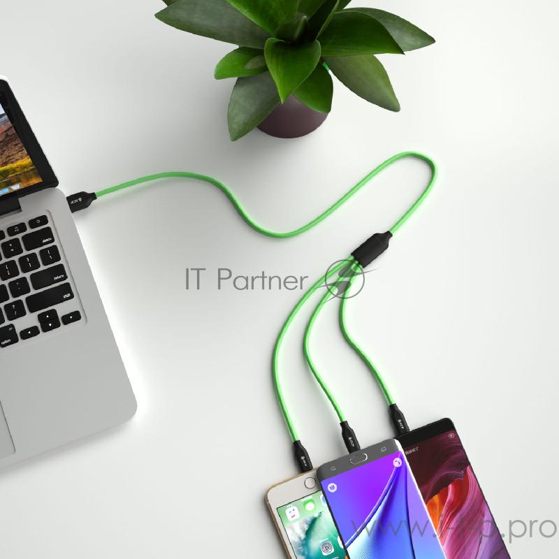 GCR Кабель 3 в 1 для быстрой зарядки 3A 1.0m, зеленый, NO Sync data, 3 х MicroUSB, 22AWG, GOLD, GCR-51530 GCR Кабель 3 в 1 для быстрой зарядки 3A 1.0m, зеленый, NO Sync data, 3 х MicroUSB, 22AWG, GOLD, GCR-51530