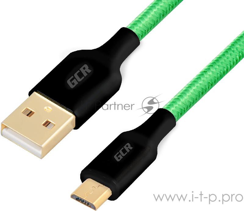 Greenconnect Кабель 3A 1.0m USB 2.0 для Samsung, GOLD, ОS Android, AM/microB 5pin, зеленый нейлон, AL корпус черный, черный ПВХ, 28/22 AWG, поддержка функции быстрой зарядки, GCR-50990 Greenconnect Кабель 3A 1.0m USB 2.0 для Samsung, GOLD, ОS Android