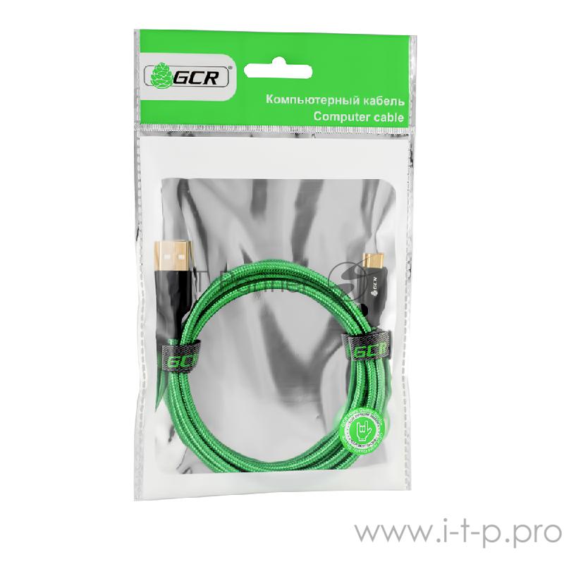 Greenconnect Кабель 3A 1.0m USB 2.0 для Samsung, GOLD, ОS Android, AM/microB 5pin, зеленый нейлон, AL корпус черный, черный ПВХ, 28/22 AWG, поддержка функции быстрой зарядки, GCR-50990 Greenconnect Кабель 3A 1.0m USB 2.0 для Samsung, GOLD, ОS Android
