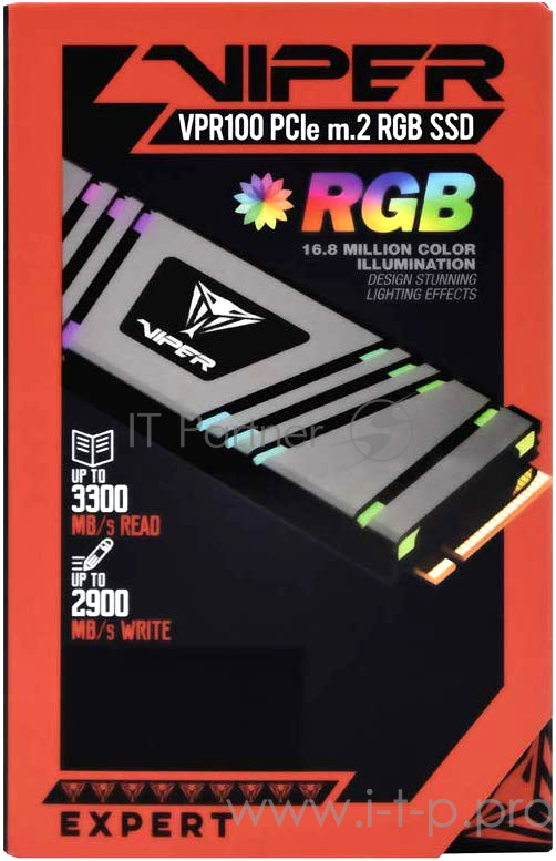 SSD M.2 Viper 1.0Tb VPR100 RGB Series <VPR100-1TBM28H> (PCI-E 3.0 x4, up to 3300/2900MBs, 3D TLC, DRAM 1Gb, Phison E12, TBW 1600Tb, 22х80mm, RGB подсветка, heatsink)