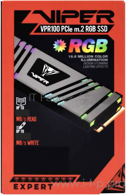 SSD M.2 Viper 256Gb VPR100 RGB Series <VPR100-256GM28H> (PCI-E 3.0 x4, up to 3000/1000MBs, 3D TLC, DRAM 512Mb, Phison E12, TBW 380Tb, 22х80mm, RGB подсветка, heatsink)