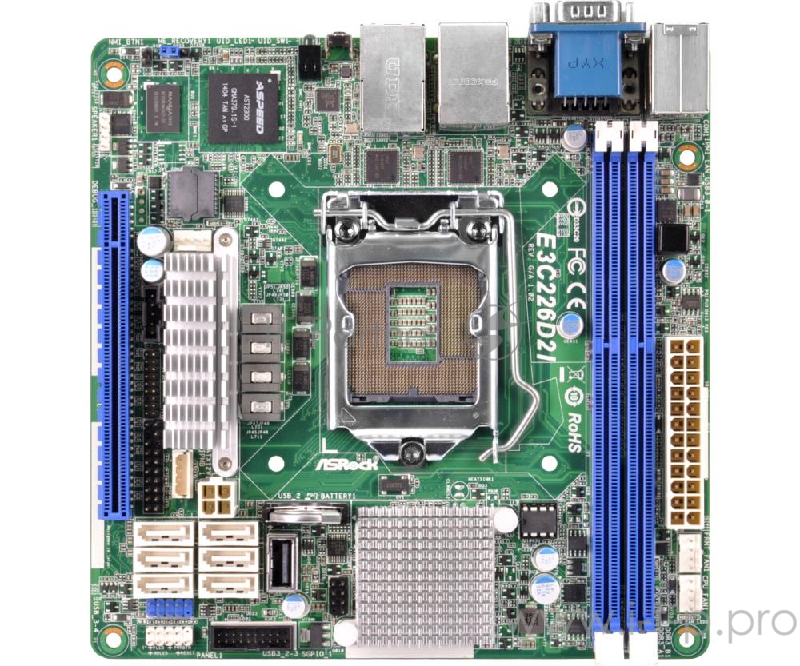 Материнская плата MB Server Socket-1150 ASROCK E3C226D2I (C226, miniATX, FSB 2500MHz,2x DDR3 SDR, 2x i210 GbitLAN, 6x SATA3 by Intel C226, support RAID 0,1,5,10, 4xUSB), ret