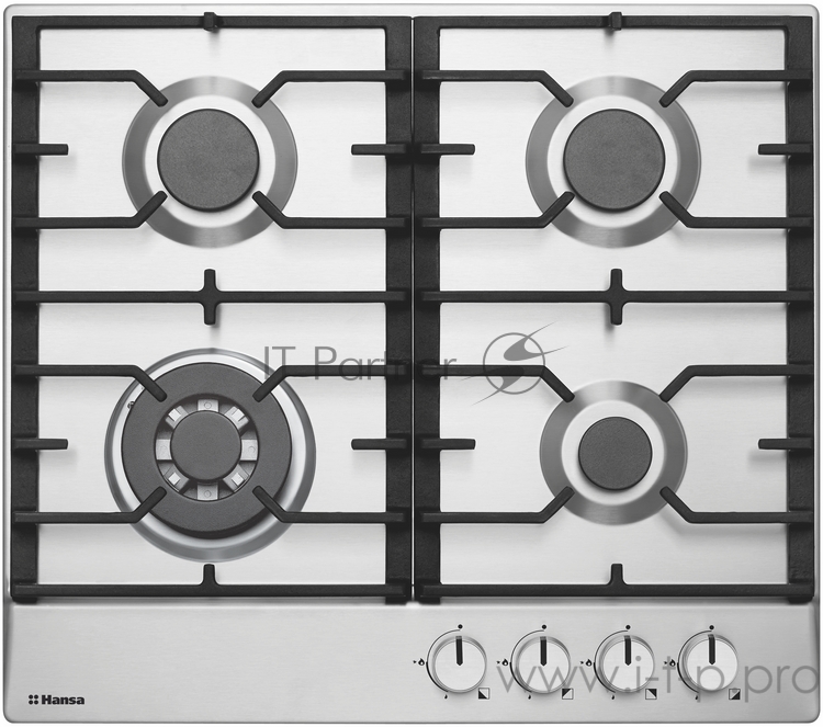 Газовая варочная панель HANSA BHGI631301 , 4 газовых конфороки (1х5,3см,2х7,3cм, WOK 1х13,8см), ЧУГУННЫЕ РЕШЕТКИ, автоподжиг, газ- контроль, нержавеющая сталь