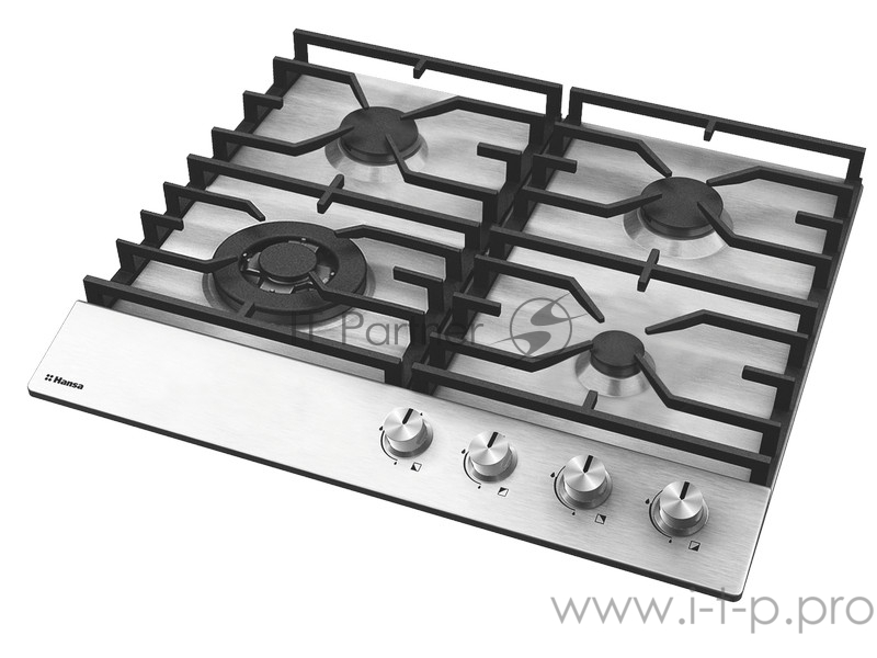 Газовая варочная панель HANSA BHGI631301 , 4 газовых конфороки (1х5,3см,2х7,3cм, WOK 1х13,8см), ЧУГУННЫЕ РЕШЕТКИ, автоподжиг, газ- контроль, нержавеющая сталь