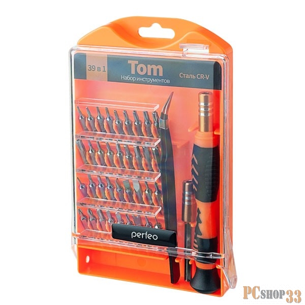 PERFEO (PF_A4873) Отвертка Tom с набором бит (насадок) 39 в 1.