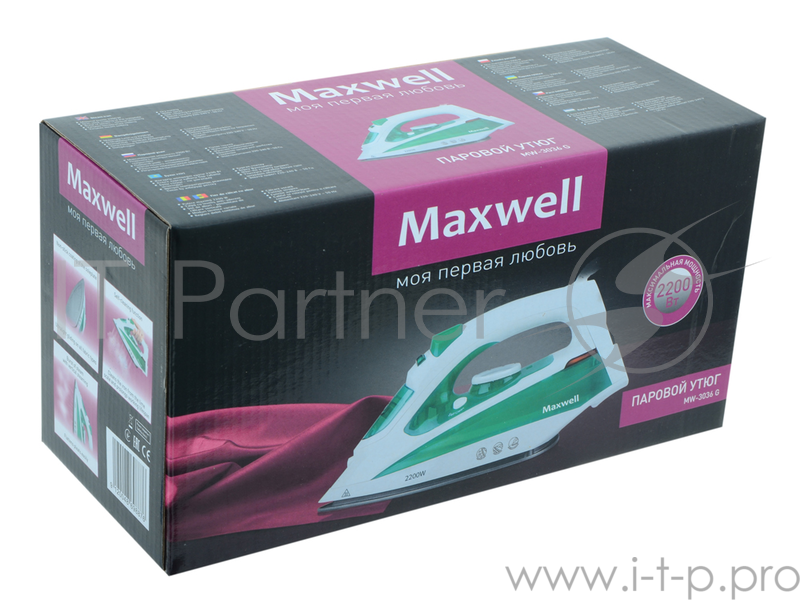 Утюг Maxwell MW-3036(G) 2400Вт,подошва с антипригарным покрытием,паровой удар – возможность вертик.отпар.
