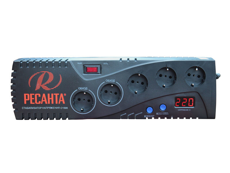 Стабилизатор напряжения Ресанта С1500 электронный однофазный, серый