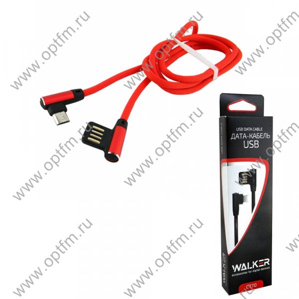 Кабель USB - micro USB WALKER C770 в матерчатой обмотке, угловой разъем, красный