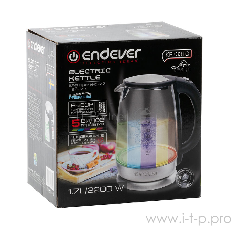 Чайник электрический Endever Skyline.Емкость 1,7л,Мощность 2200Вт,5 температурных режимов.