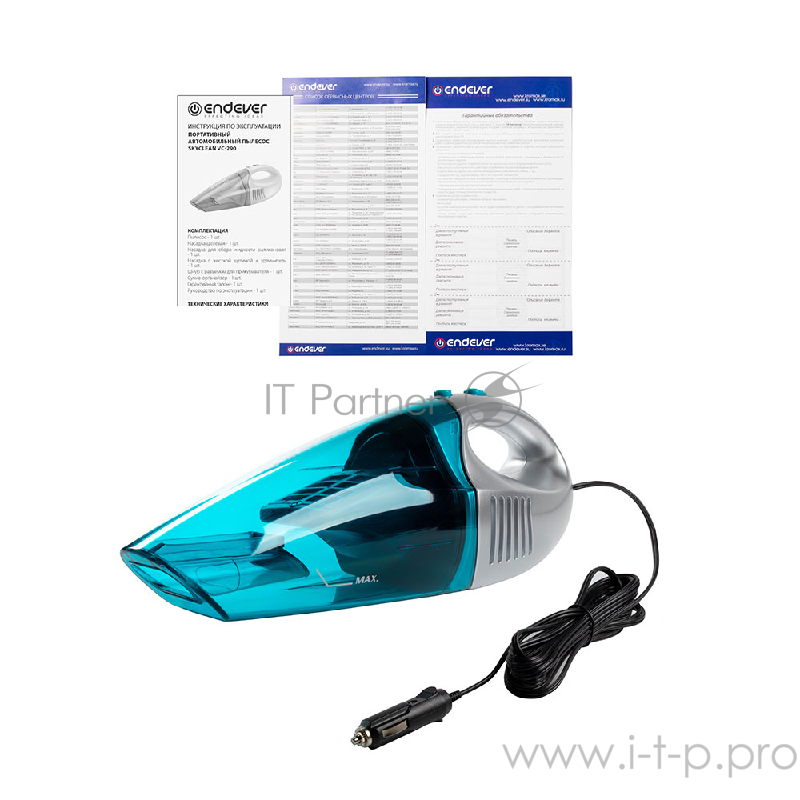 Портативный автомобильный пылесос Endever SkyClean Мощность 30 Вт, напряжение 12В,6.5А