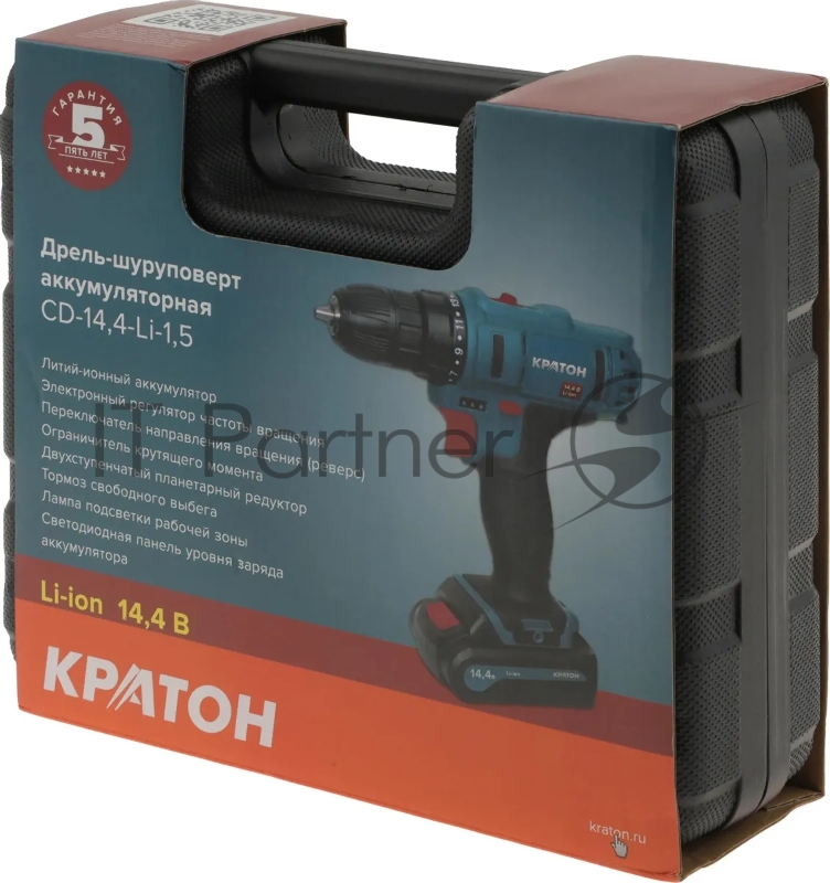 Дрель-шуруповерт аккумуляторная Кратон CD-14,4-Li-1,5