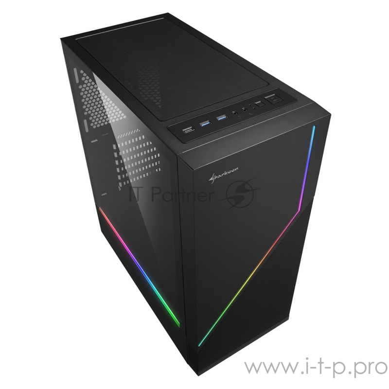 Sharkoon RGB FLOW игровой корпус чёрный (ATX, закаленное стекло,led, fan 1x120 мм, 2xUSB 3.0, 1xUSB 2.0,audio)
