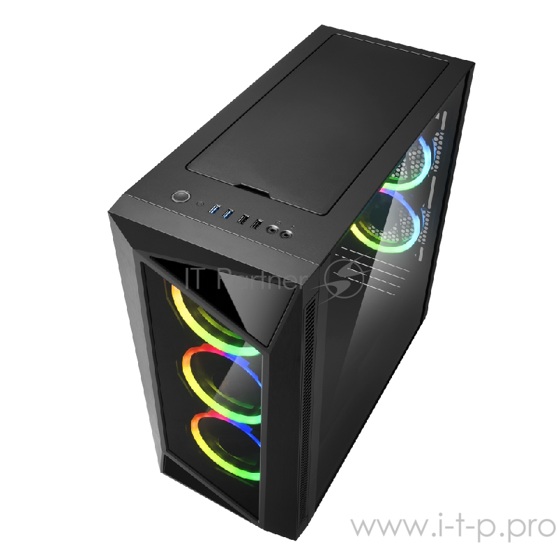 Sharkoon REV200 RGB игровой корпус чёрный (ATX, закаленное стекло, fan 3x120 мм + 2x120 мм, 2xUSB 2.0, 2xUSB 3.0, audio)