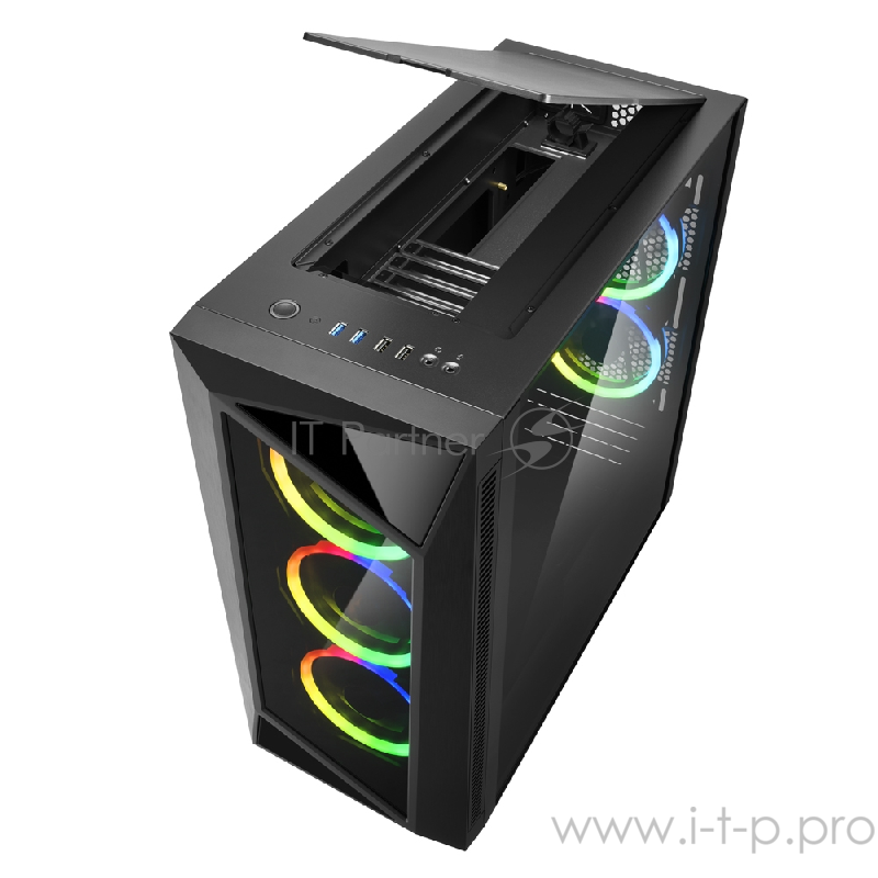 Sharkoon REV200 RGB игровой корпус чёрный (ATX, закаленное стекло, fan 3x120 мм + 2x120 мм, 2xUSB 2.0, 2xUSB 3.0, audio)