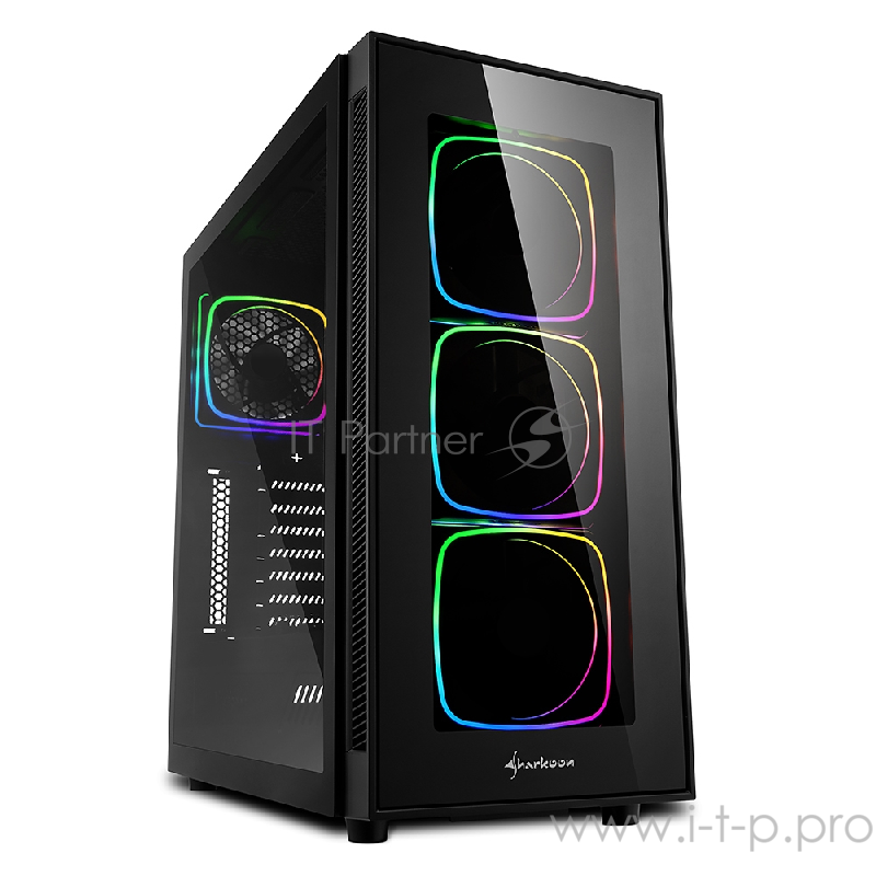 Sharkoon TG6 RGB led игровой корпус чёрный (ATX, закаленное стекло, адресный RGB fan 3x120 мм + 1x120 мм, 2xUSB 2.0, 2xUSB 3.0, audio)