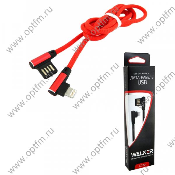 Кабель USB - Apple 8pin/lightning WALKER C770 (iOS11) в матерчатой обмотке, угловой разъем, красный