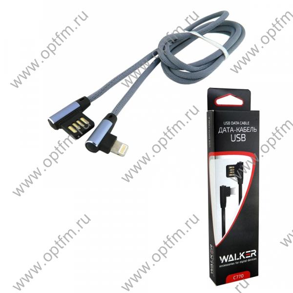 Кабель USB - Apple 8pin/lightning WALKER C770 (iOS11) в матерчатой обмотке, угловой разъем, серый