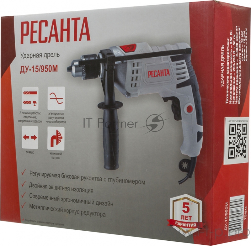 Дрель ударная Ресанта ДУ-15/950М 950Вт патрон:кулачковый реверс