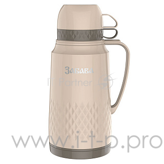 Термос со стеклянной колбой ЗАБАВА РК-1801, 1,8л бежевый с коричневым (12) (РОССИЯ)