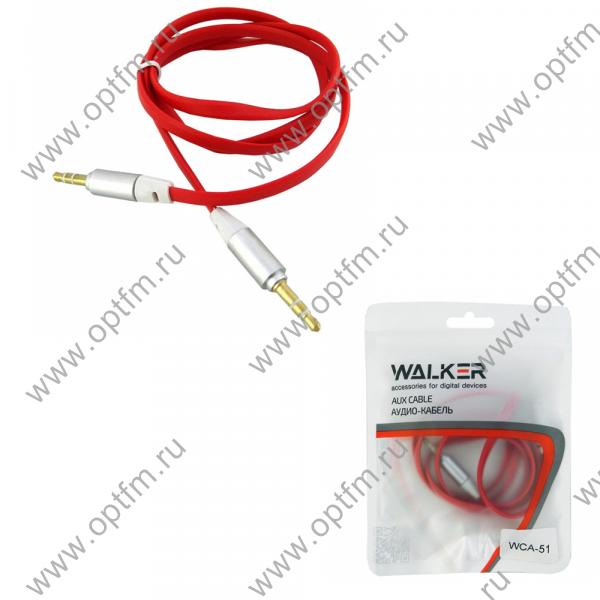 Кабель AUX WALKER WCA-051 плоский красный (1,0м) /пакет/