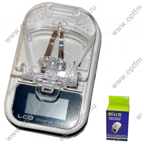 Универсальное зарядное устройство BIOS (MAX 0.3A, USB до 0.3A, автополярность, дисплей, евровилка) белый