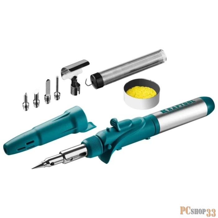 Набор KRAFTOOL PRO 3в1 55503-H10 паяльник газ.пьезоподжиг 5насадок припой чистка жал 1300С