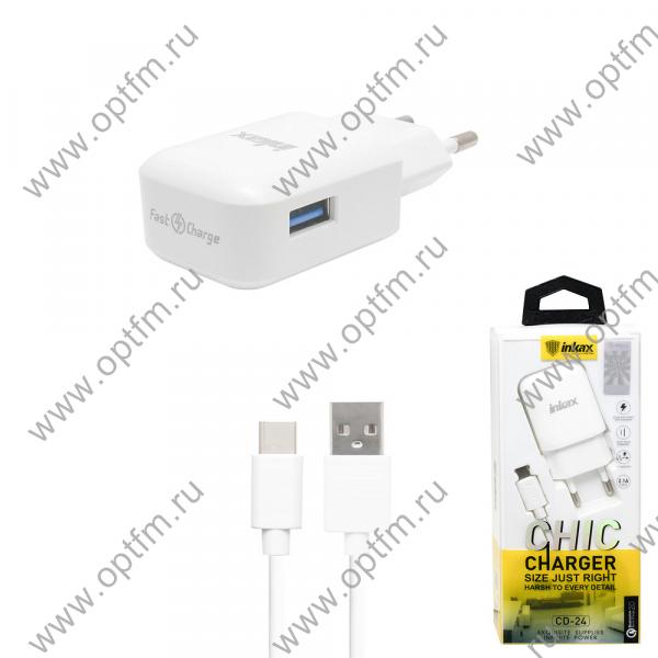 СЗУ TYPE-C 2,1A (провод разъемный) INKAX CD-24 белый /Quick Charge 2.0/
