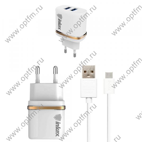 СЗУ TYPE-C 2,1A (2 USB выхода, провод разъемный) INKAX CD-11 белый