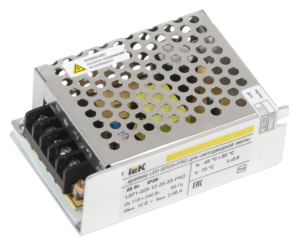 Iek LSP1-025-12-20-33-PRO Драйвер LED ИПСН-PRO 25Вт 12 В блок - клеммы IP20 IEK