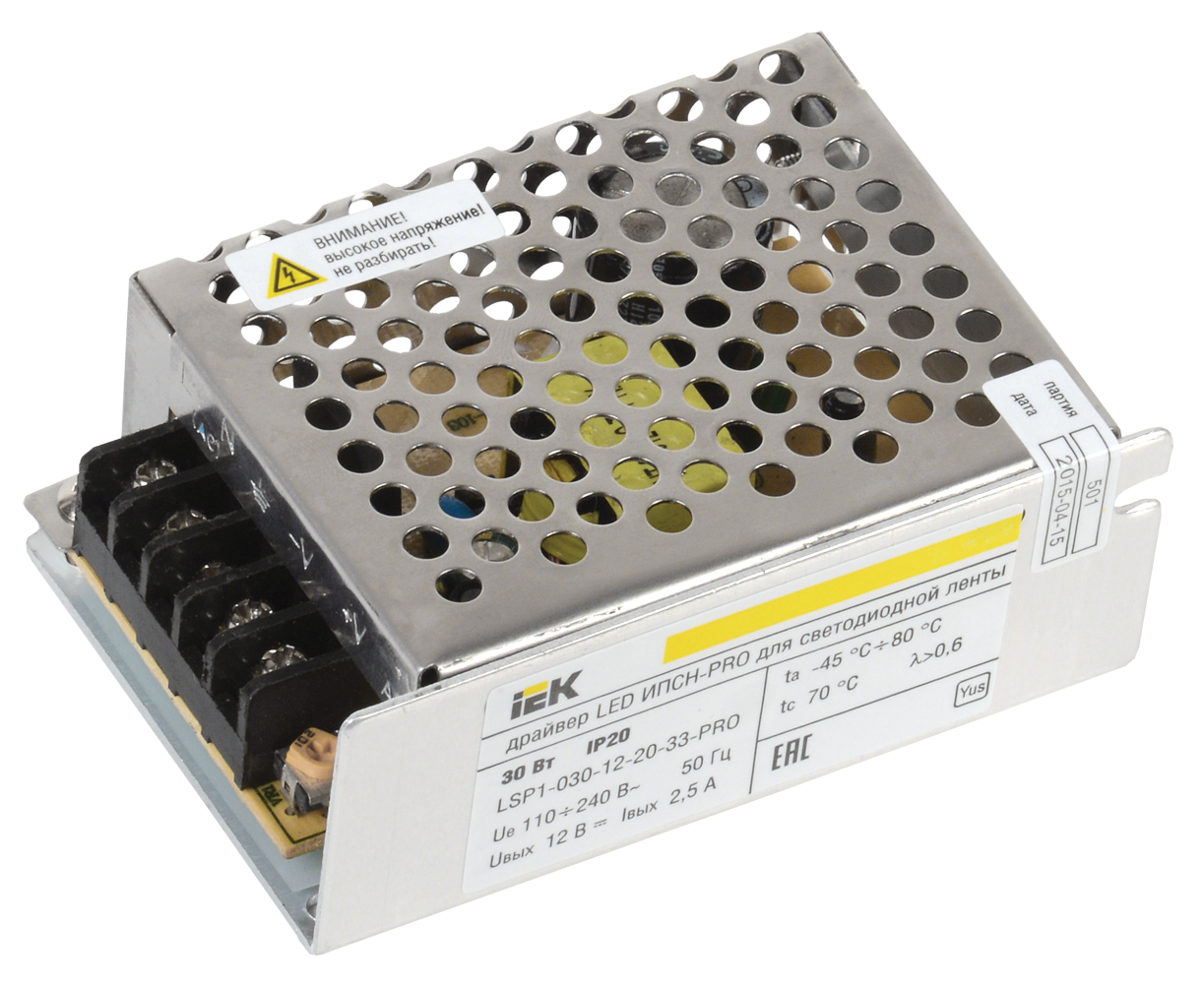 Iek LSP1-030-12-20-33-PRO Драйвер LED ИПСН-PRO 30Вт 12 В блок - клеммы IP20 IEK