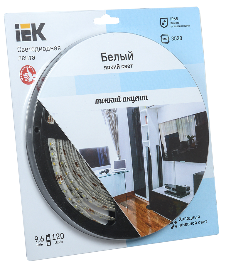 Iek LSR1-2-120-65-1-05 Лента LED 5м блистер LSR-3528W120-9.6-IP65-12V IEK-eco холодный белый