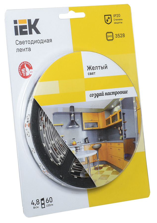Iek LSR1-4-060-20-1-05 Лента LED 5м блистер LSR-3528Y60-4.8-IP20-12V IEK-eco желтый