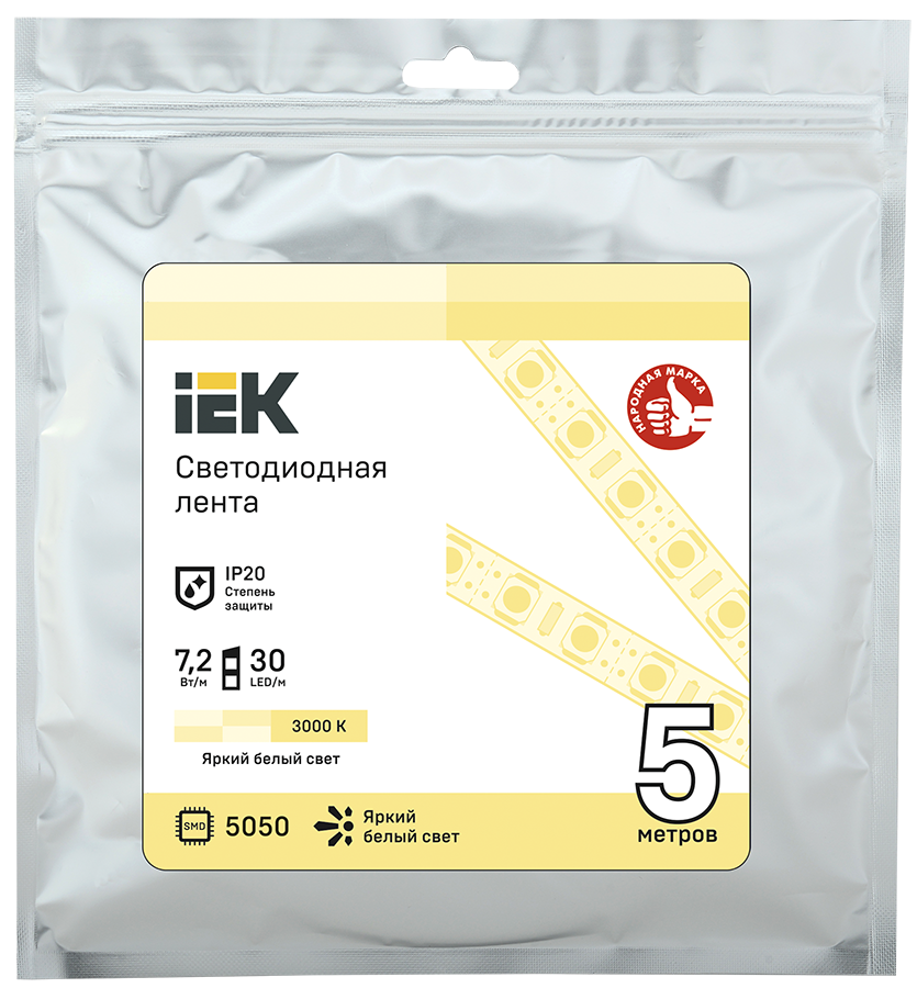 IEK LSR2-1-030-20-3-05 Лента LED 5м LSR-5050WW30-7,2-IP20-12В