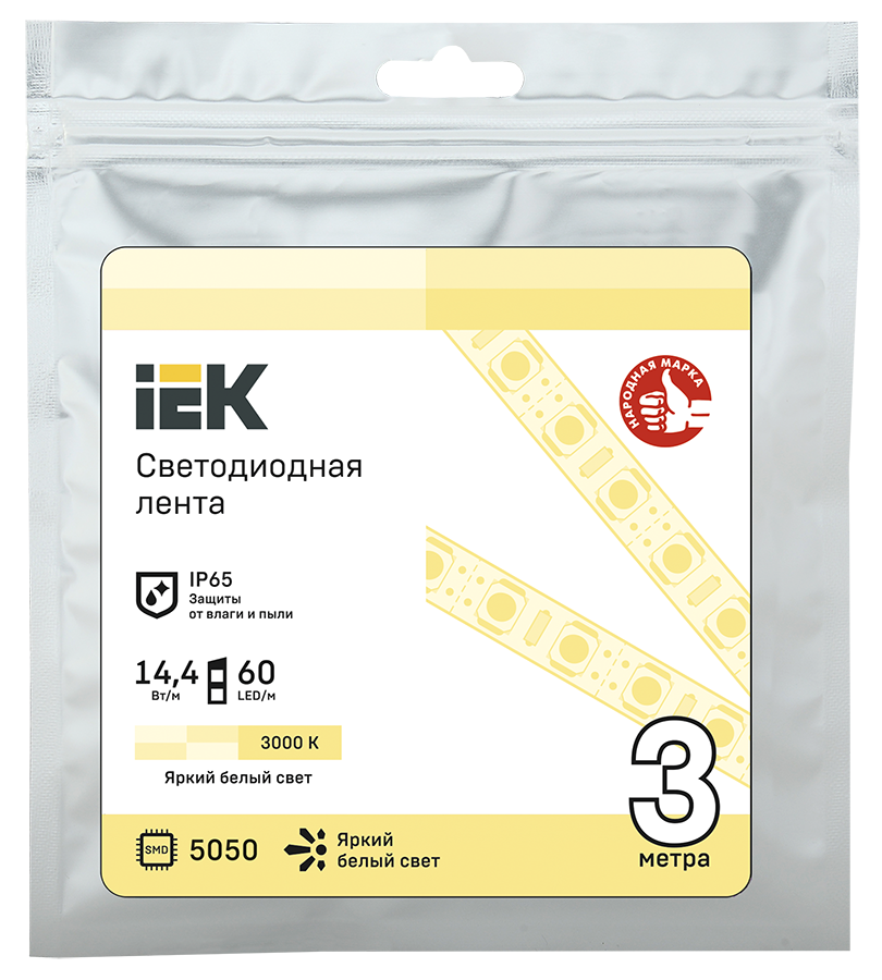 IEK LSR2-1-060-65-3-03 Лента LED 3м LSR-5050WW60-14,4-IP65-12В