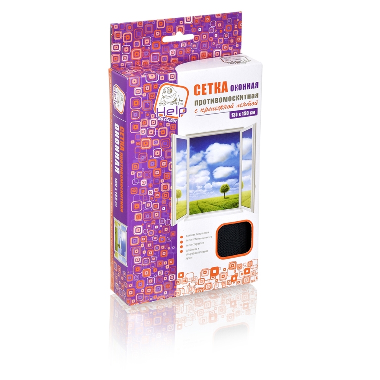 Сетка противомоскитная с крепежной лентой, черная, 130*150см Help 80002
