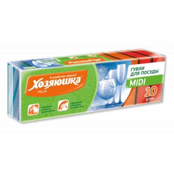 Губка для посуды ХОЗЯЮШКА Мила 01003 MIDI 10 шт. Г-06