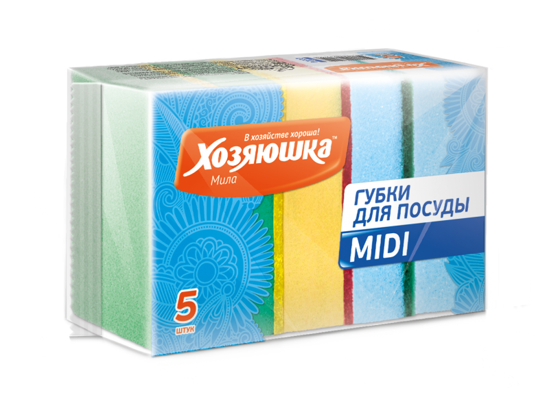 Губка для посуды ХОЗЯЮШКА Мила 01004 MIDI 5шт Г-05