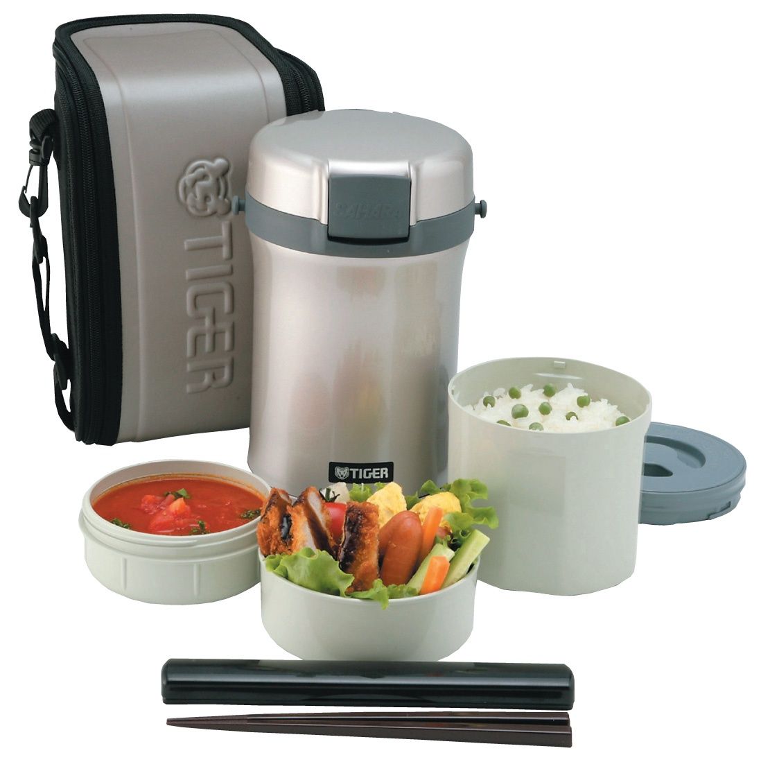 Термос для еды с контейнерами Tiger LWU-B200 Warm Silver