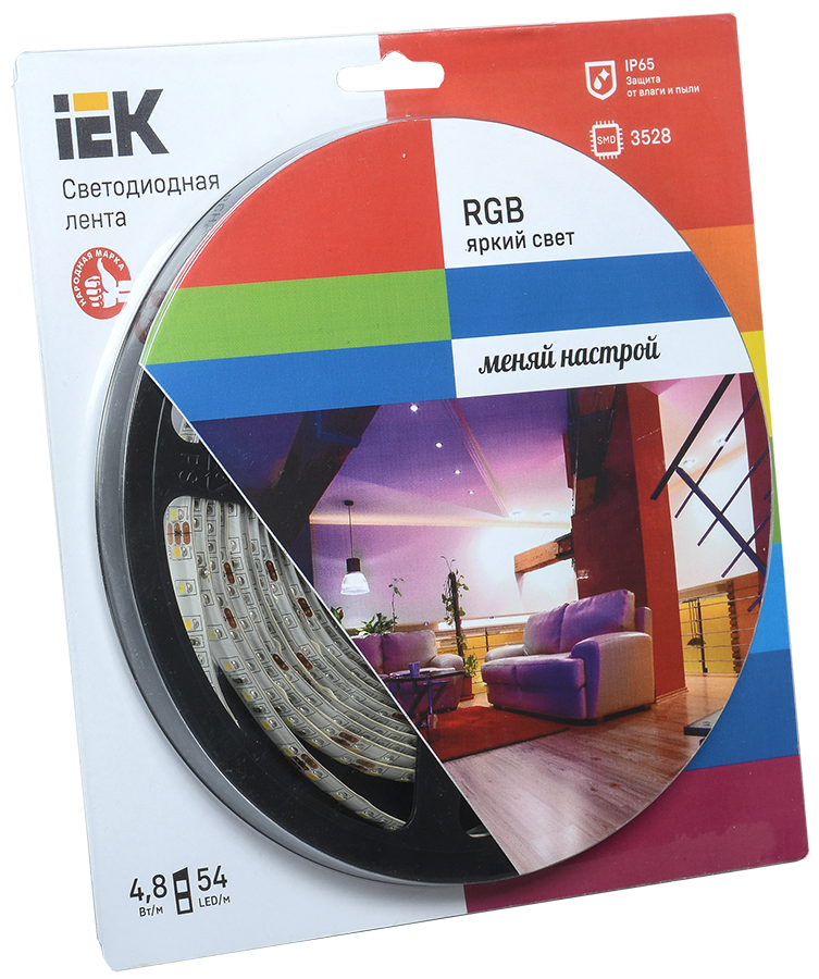 Iek LSR1-3-054-65-1-05 Лента LED 5м блистер LSR-3528RGB54-4.8-IP65-12V IEK-eco красный/зеленый/синий
