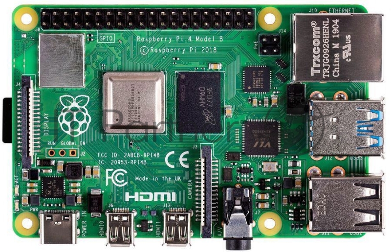 Платформа Raspberry Pi 4 Model B (RA544) Retail, 1GB RAM, Broadcom BCM2711 Quad core Cortex-A72 (ARM v8) 64-bit SoC @ 1.5GHz CPU, WiFi, Bluetooth, 40-pin GPIO, 2x USB 3.0, 2x USB 2.0, 2x micro-HDMI, CSI camera port, DSI display port, Micro SD port,
