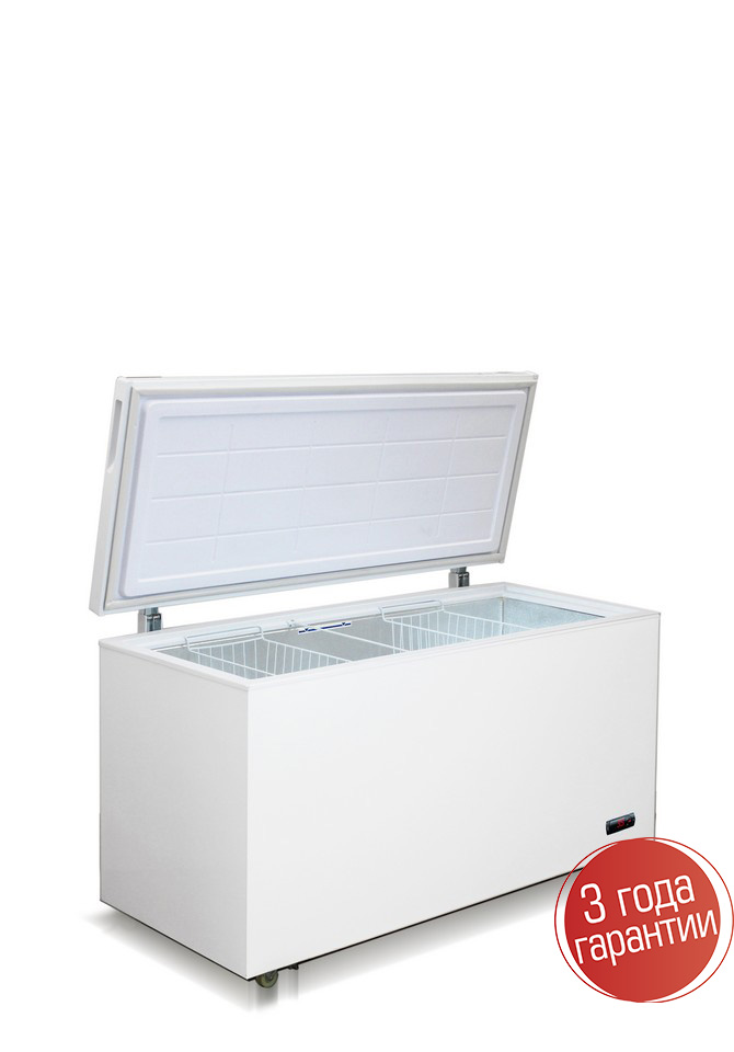 Морозильный ларь Бирюса Б-455KD белый с глухой крышкой
