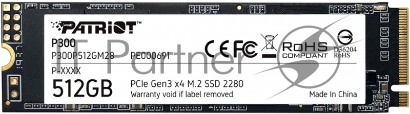 SSD M.2 Patriot 512Gb P300 <P300P512GM28> (PCI-E 3.0 x4, up to 1700/1200MBs, 260000 IOPs, 3D QLC, SMI2263XT, TBW 160Tb, 22х80mm)