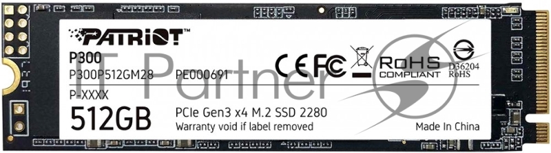 SSD M.2 Patriot 512Gb P300 <P300P512GM28> (PCI-E 3.0 x4, up to 1700/1200MBs, 260000 IOPs, 3D QLC, SMI2263XT, TBW 160Tb, 22х80mm)