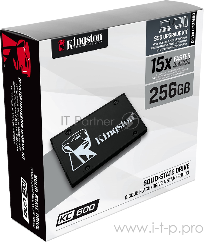 SSD 2.5 Kingston 256Gb KC600 Series <SKC600B/256G> Upgrade Bundle (SATA3, up to 550/500Mbs, 90000 IOPS, 3D TLC, SM2259, 150TBW, AES256, 7mm)