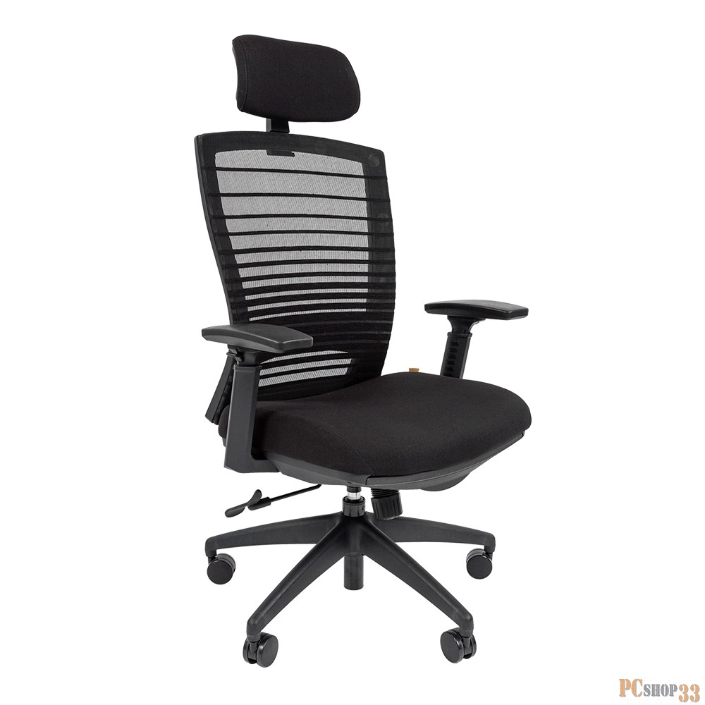 Chairman 285 N чёрное офисное кресло (нейлон, сетчатый акрил, пластик, газпатрон 3 кл, ролики, механизм качания)