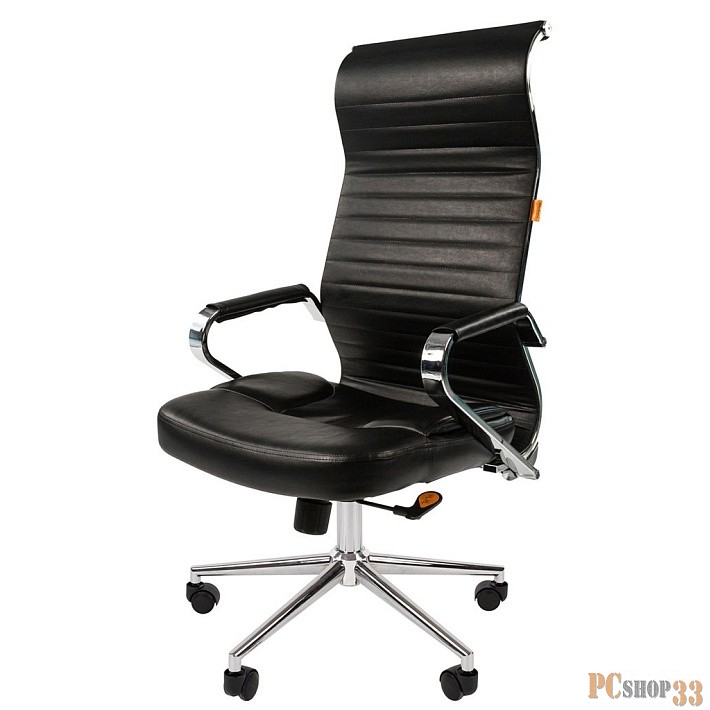 Chairman 700 чёрное офисное кресло (экокожа, хромированный металл, газпатрон 3 кл, ролики, механизм качания)