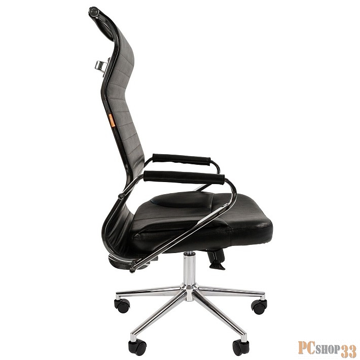 Chairman 700 чёрное офисное кресло (экокожа, хромированный металл, газпатрон 3 кл, ролики, механизм качания)