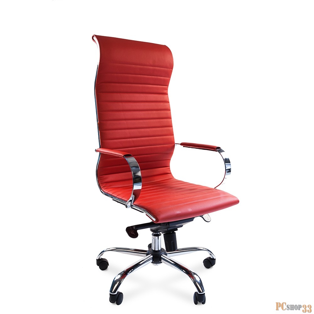 Chairman 710 красное офисное кресло (экокожа, хромированный металл, газпатрон 3 кл, ролики, механизм качания)