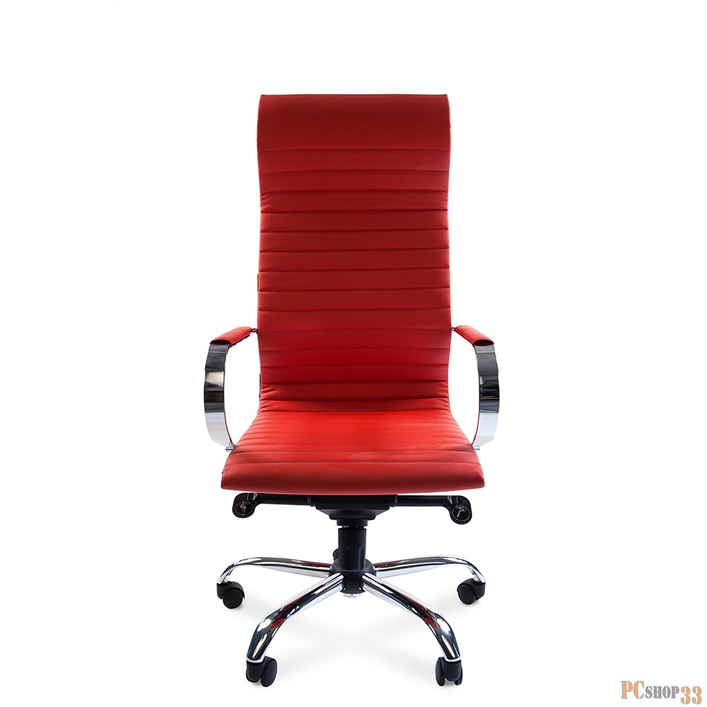 Chairman 710 красное офисное кресло (экокожа, хромированный металл, газпатрон 3 кл, ролики, механизм качания)