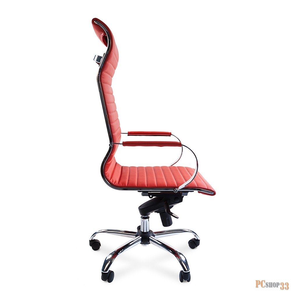 Chairman 710 красное офисное кресло (экокожа, хромированный металл, газпатрон 3 кл, ролики, механизм качания)